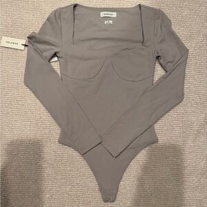 Babaton Gray Long Sleeve Bodysuit NEW